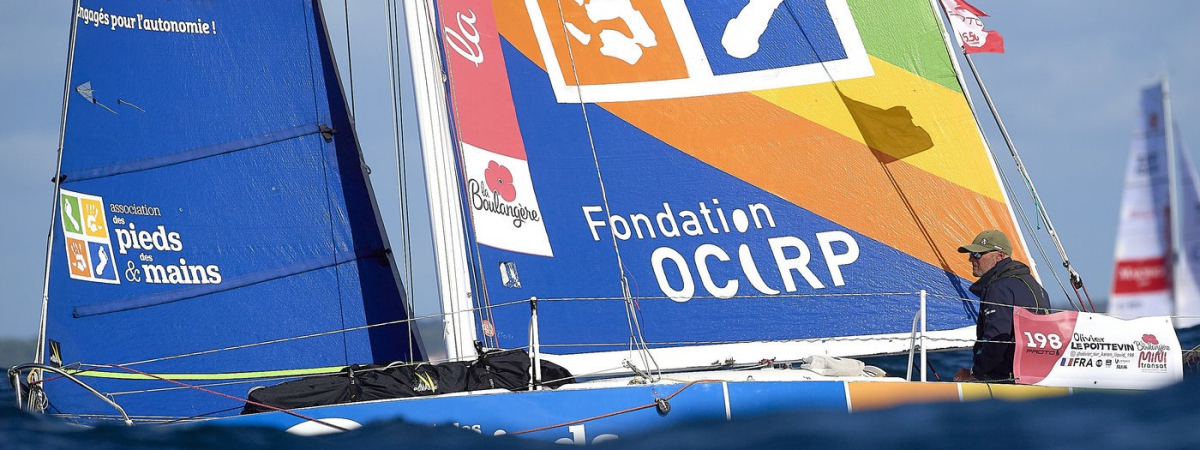 Olivier Le Poittevin à bord du voilier Mini 6.50 Des Pieds et Des Mains